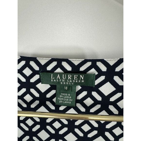 Lauren Ralph Lauren Size 16 Elsie Dark Navy  White Faux Wrap Style Dress - Picture 7 of 7
